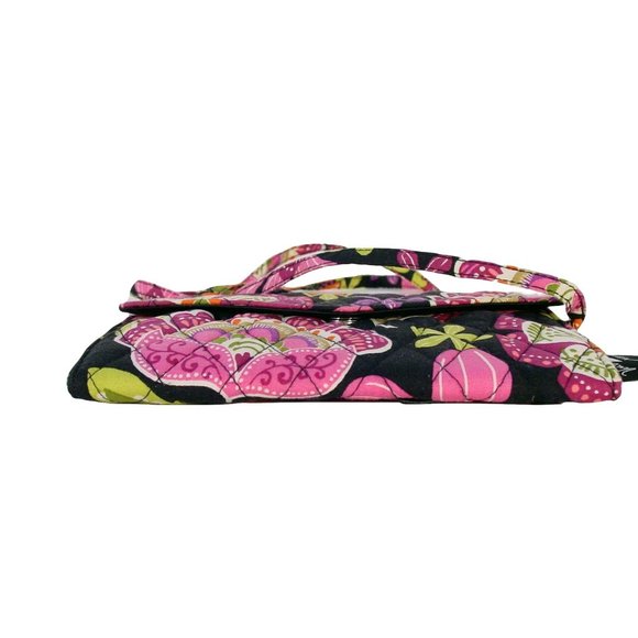 VERA BRADLEY Black/Pink Floral Quilted Cotton Crossbody Wallet Organizer - MINT - Picture 5 of 7